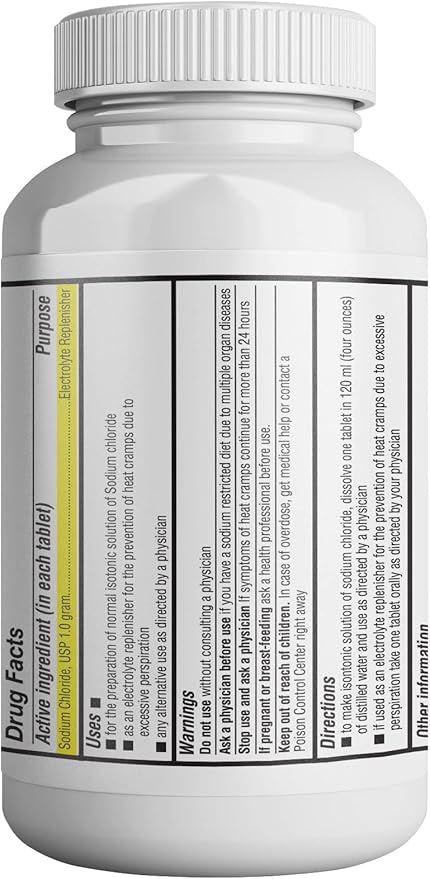 Health Life Sodium Chloride Tablets 1 gm, USP | 300 Count | Normal Salt Tablets | Sodium Mineral Supplement (15.4gr.) | Electrolytes Replenisher Hydration Drink