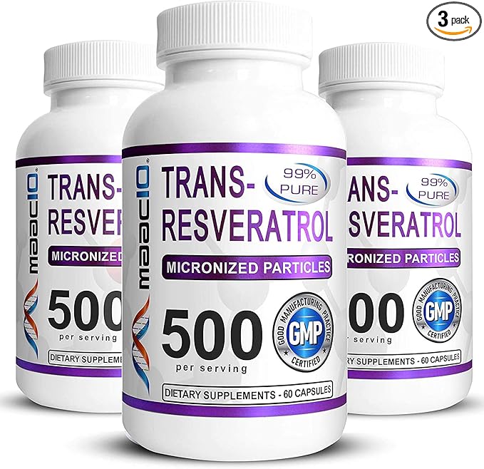 MAAC10 - Trans Resveratrol 500mg 3-PACK 99% Pure