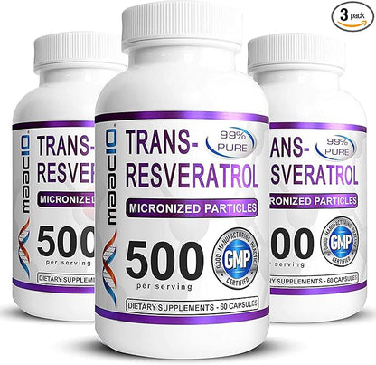 MAAC10 - Trans Resveratrol 500mg 3-PACK 99% Pure