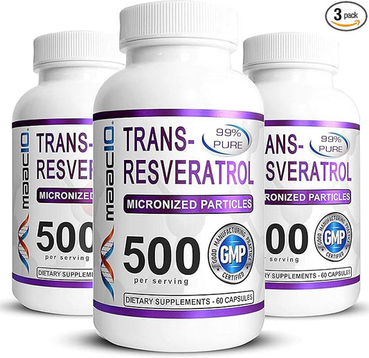 MAAC10 - Trans Resveratrol 500mg 3-PACK 99% Pure