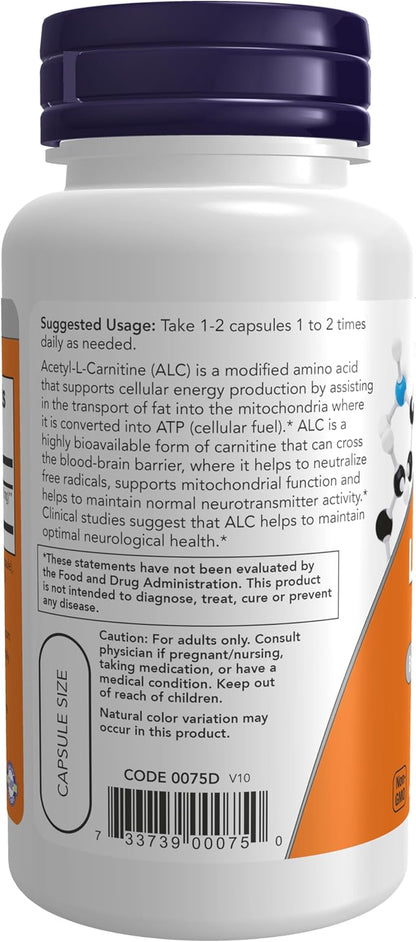 NOW Supplements, Acetyl-L Carnitine 500 mg, 50 Veg