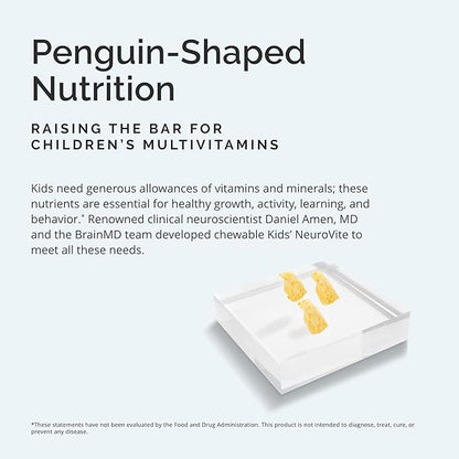 BRAINMD Dr Amen Kids’ NeuroVite, Orange Flavor 120 Penguin-Shaped 60 Servings