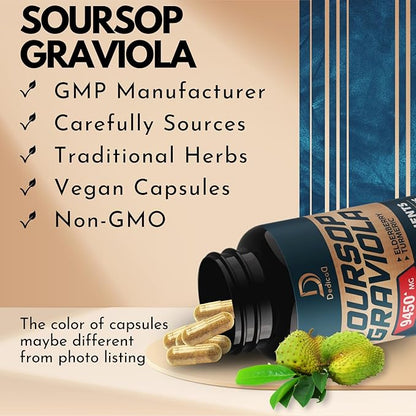 Soursop Graviola Capsules 3 Months 9450mg Per 11 Herbs 90 Vegan