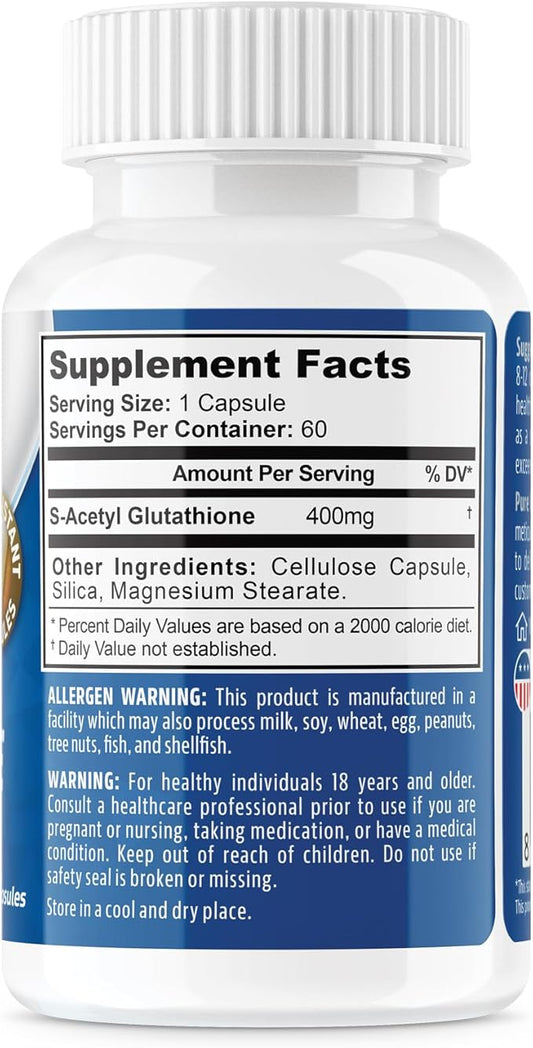 NeuropAWAY Elements S-Acetyl-Glutathione 400mg Acid Resistant 60ct (60 (60 400mg 400mg Capsules 3rd Party