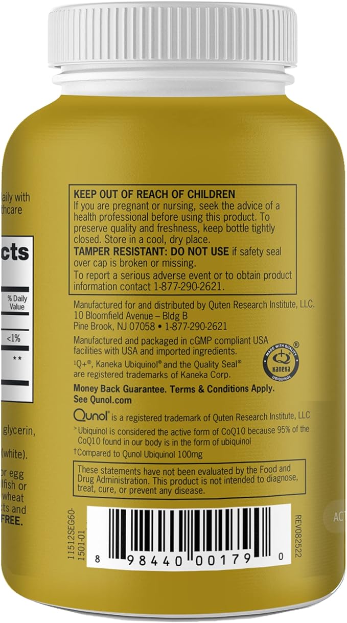 Qunol Ubiquinol CoQ10 200mg Softgels, Powerful CoQ10, 60ct 60ct Softgels