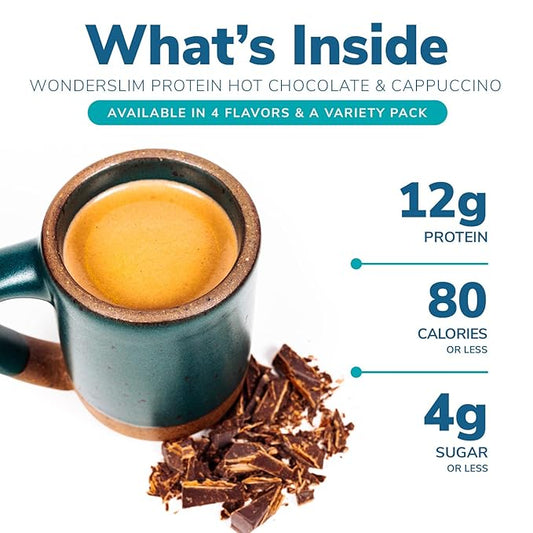 Wonderslim Protein Hot Chocolate with Marshmallows, Hot Cocoa, Low Sugar, Low Carb, Keto Friendly & Gluten Free (7ct)