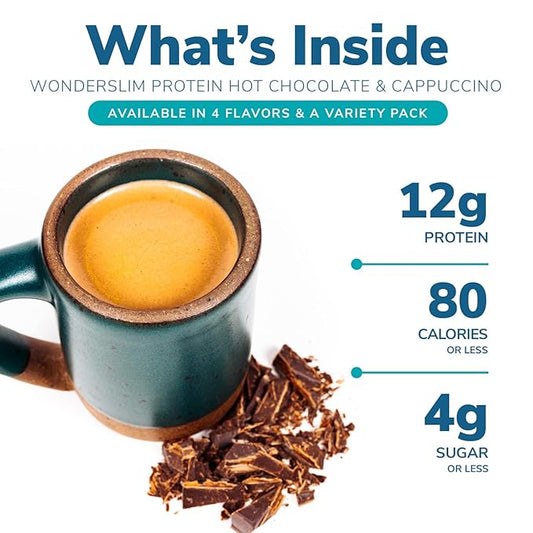 Wonderslim Protein Hot Drink, Variety Pack, Low Sugar, Low Carb, Keto Friendly & Gluten Free (7ct)