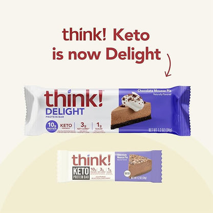 think! Delight, Keto Protein Bars, Healthy Low Carb, Gluten Free Snack - Chocolate Mousse Pie, 10 Count (Packaging May Vary) (Pack of 2)