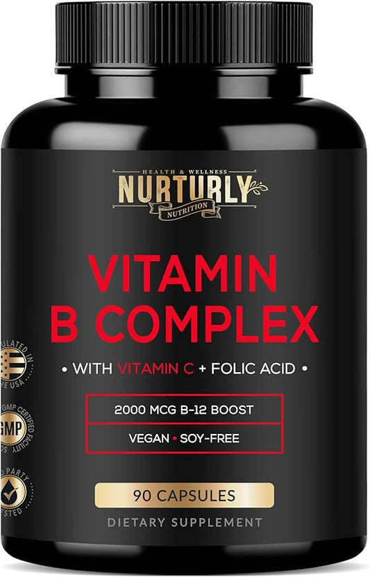 Vitamin B Complex with Vitamin C B1, B2, B2, B3, B3, B5, B5, B6, B6, B7, B7, B9, B9, B12 B12 and 90 Capsules