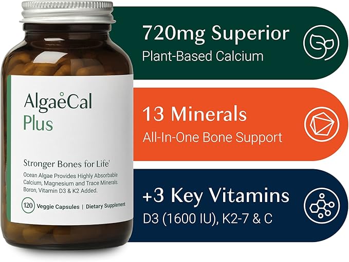 ALGAECAL Plus - Organic Red Algae K2 MK7 MK7 (100mg), (100mg), Vitamin D3 (1600 (1600 IU), (250mg) & 3 Month