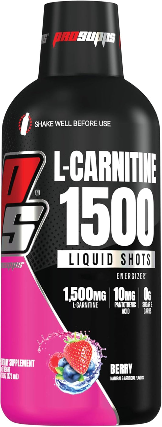 PROSUPPS L-Carnitine Stimulant Free Liquid Shots for Men & Women - Workout Drink for Performance & Muscle Recovery - Clean Energy, No Sugar, No Carbs (31 Servings, 1500 Berry)