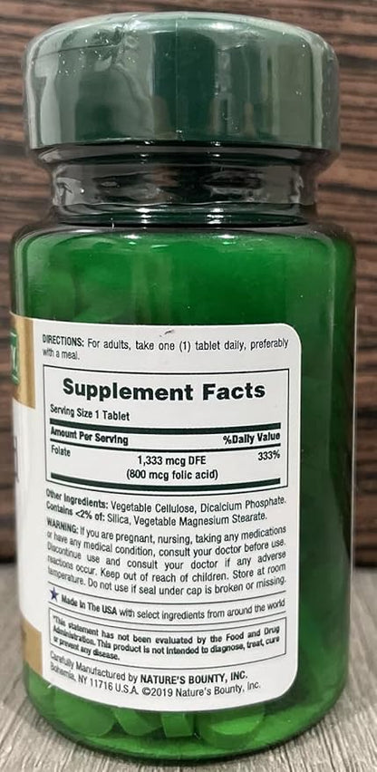 Nature's Bounty Folic Acid 800 mcg Tablets Maximum Strength 250 Tablets (Pack of 9)