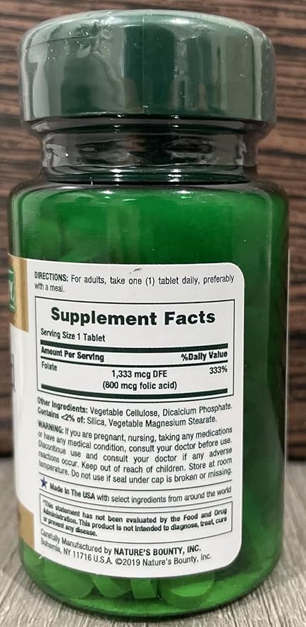 Nature's Bounty Folic Acid 800 mcg Tablets Maximum Strength 250 Tablets (Pack of 9)