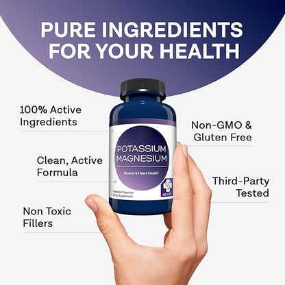 MD. Life Magnesium Potassium Supplement - 120 Capsules - High Absorption Magnesium Complex - Magnesium Supplement to Support Vascular Health & Leg Cramp 120cts