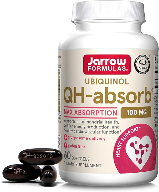 Jarrow Formulas QH-Absorb, 100 mg, Ubiquinol Dietary Supplement for Healthy Cardiovascular Function, 60 Softgels, 60 Day Supply
