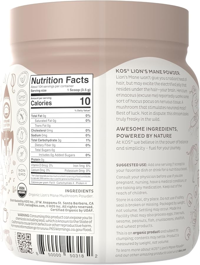 KOS Organic Lion's Mane Powder 104 Servings
