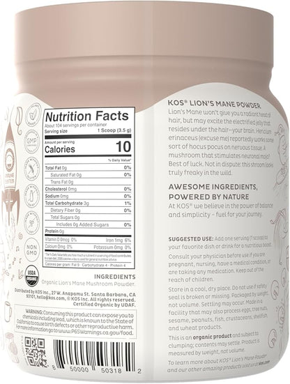 KOS Organic Lion's Mane Powder 104 Servings