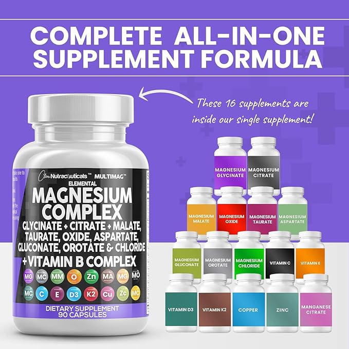 Magnesium Complex 2285mg with Magnesium Glycinate B1 B2 B2 B6 B6 B12 B12 Complex 90 Count