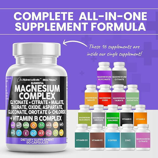 Magnesium Complex 2285mg with Magnesium Glycinate B1 B2 B2 B6 B6 B12 B12 Complex 90 Count