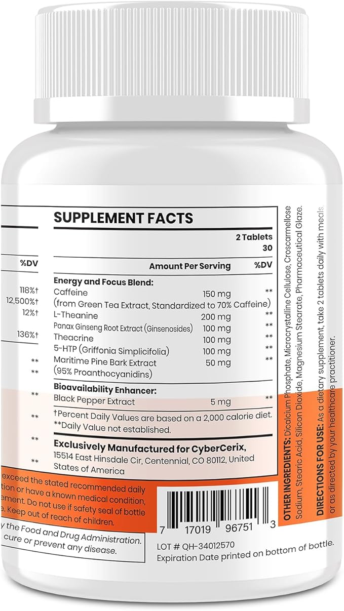 17-in-1 Brain Supplements for Memory and Focus - Nootropic Formula for Concentration, Clarity, Energy & Focus - Natural Caffeine Blend with Vitamins, Amino Acids & Herbal Extracts - 120 Tablets