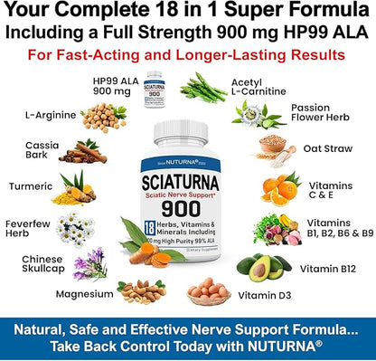 Sciatica Nerve Support Supplement with 900 HP-99 Alpha 18 in 1 Natural 180 Capsules