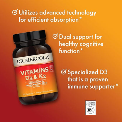 Dr. Mercola Vitamins D3 & K2, 90 Servings (90 Capsules),