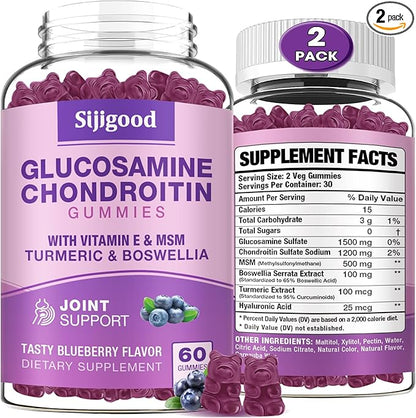 2 Pack Glucosamine Chondroitin Gummies with MSM & Elderberry Extra Strength - Joint Support, Antioxidant Immune Support Supplement - 120 Blueberry Flavored Gummies