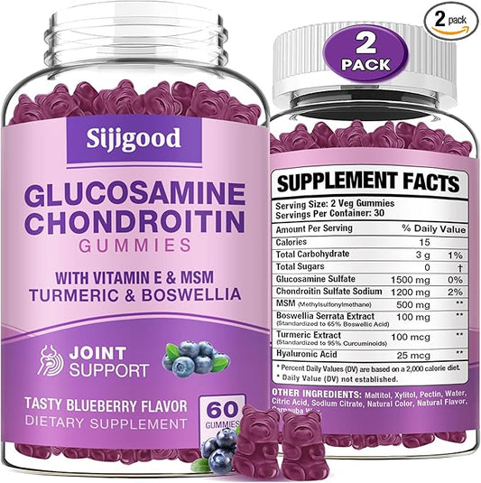 2 Pack Glucosamine Chondroitin Gummies with MSM & Elderberry Extra Strength - Joint Support, Antioxidant Immune Support Supplement - 120 Blueberry Flavored Gummies