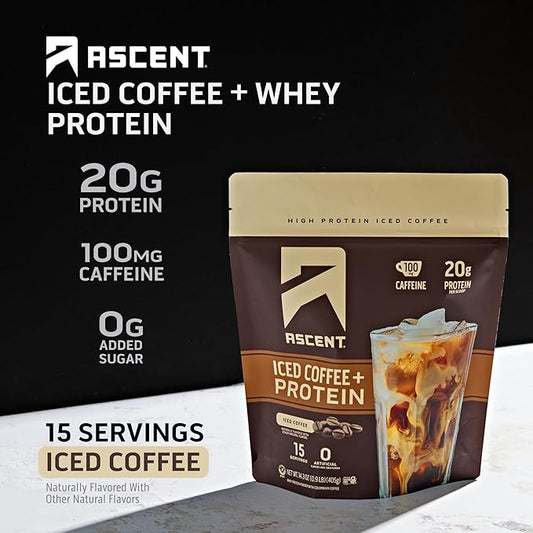 Ascent Iced Coffee Protein Powder 20 g 100 mg 15 Servings