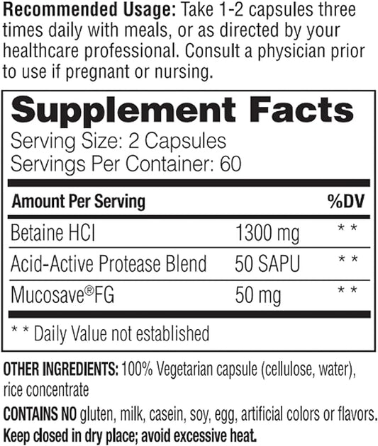Enzymedica, Betaine HCl, Occasional Heartburn and 120 Capsules