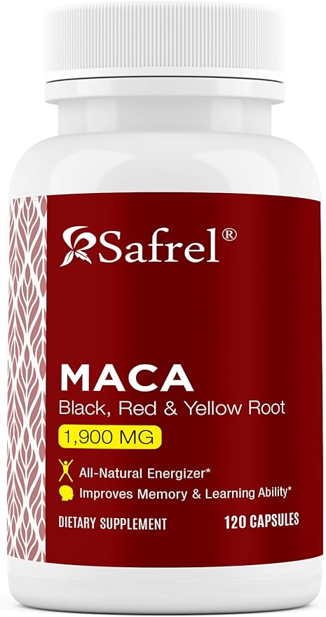 Safrel Organic Maca Root Black, Red, 1900 MG 120 Vegan 100% Pure