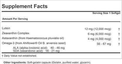 ANDREW LESSMAN Maximum L+Z with Astaxanthin 30 Softgels 12mg Lutein, 6mg Zeaxanthin, 4mg Astaxanthin.