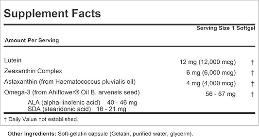 ANDREW LESSMAN Maximum L+Z with Astaxanthin 60 Softgels 12mg Lutein, 6mg Zeaxanthin, 4mg Astaxanthin.