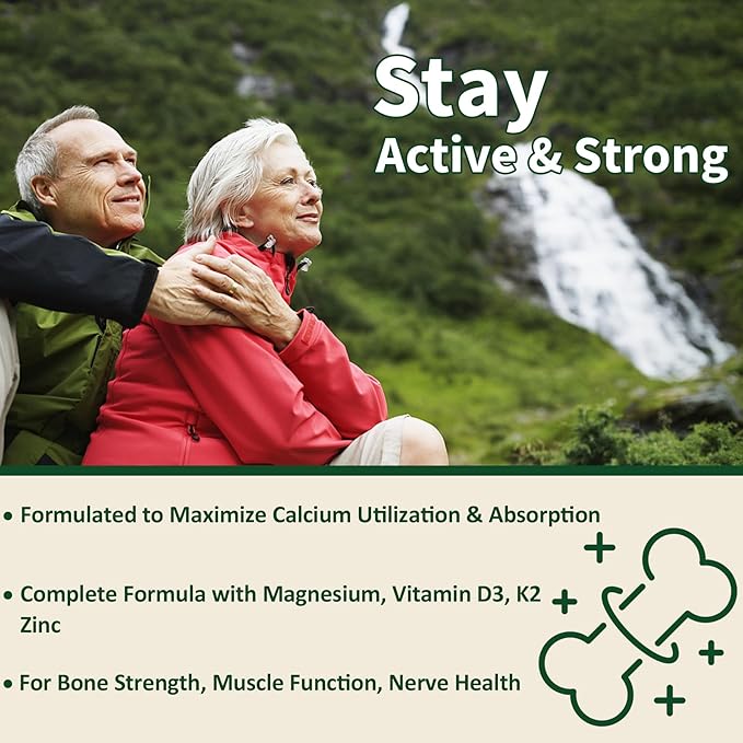 Plant Based Calcium Supplement 600mg D3 K2, K2, Zinc 2:1 Ratio, 70+ Trace 60 Counts