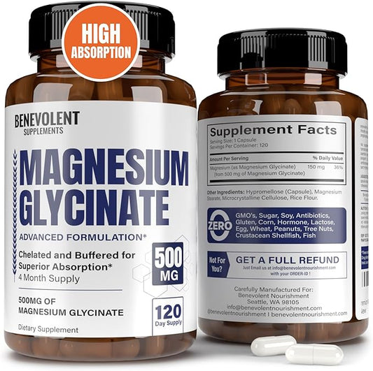 Premium Magnesium Glycinate 500mg Capsules High 120 Capsules