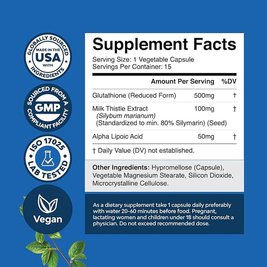 Reduced Glutathione Supplement with Glutamic Acid 500mg Per