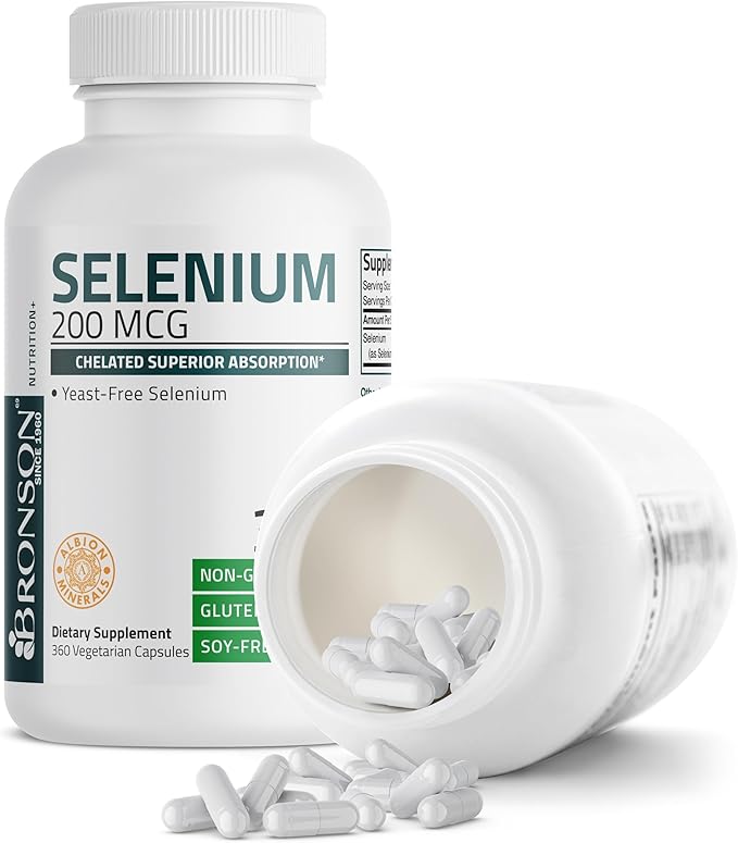Bronson Selenium 200 mcg – Yeast Free Chelated Amino Acid Complex - Essential Trace Mineral with Superior Absorption, 360 Vegetarian Capsules