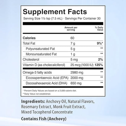 3X Extra Strength EPA Omega-3 Fish 3 Supplements 2980mg Burpless 7.60 Fl