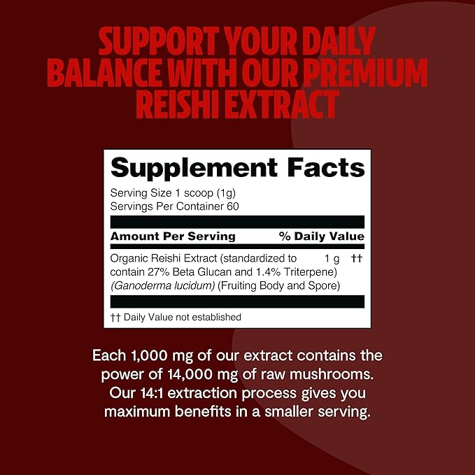FreshCap Reishi Mushroom Powder 14,000mg - Reishi Mushroom Extract, Mushroom Supplement Powder, Organic Mushroom Powder, Ayurveda Nootropic Red Reishi Supplement Mushroom Blend (60 Servings)