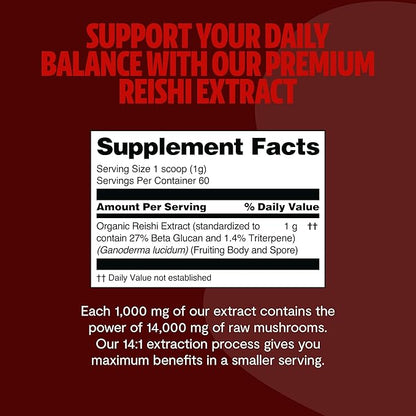 FreshCap Reishi Mushroom Powder 14,000mg - Reishi Mushroom Extract, Mushroom Supplement Powder, Organic Mushroom Powder, Ayurveda Nootropic Red Reishi Supplement Mushroom Blend (60 Servings)