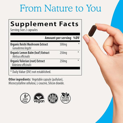 Real Mushrooms RealRest (60ct) Reishi Mushroom Capsules for Relaxation - Organic Reishi Mushrooms with Lemon Balm Herb - Sleep Support Supplement Mushroom Complex for Rest & Immune Support