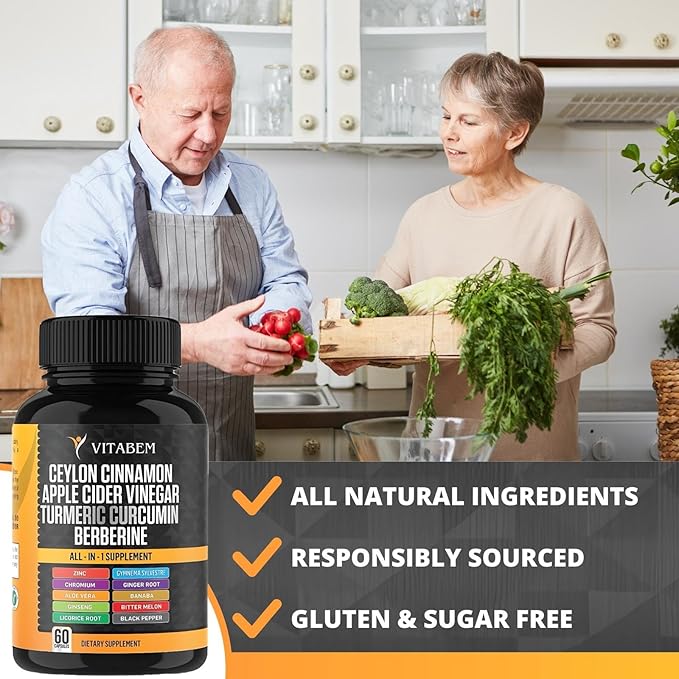 Ceylon Cinnamon Capsules 3000mg Turmeric 3000mg Apple Cider Vinegar 3000mg Ginseng 2000mg Aloe Vera 2000mg Berberine Supplement 1200mg + Banaba | Bitter Melon | Gymnema | Ginger Root - 60 Count