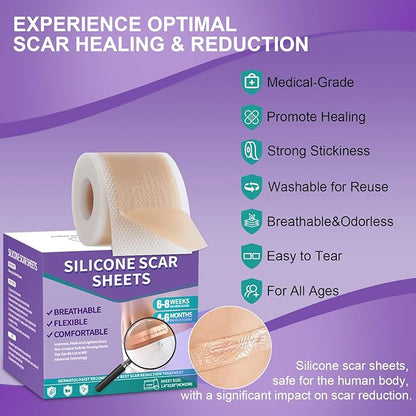 Silicone Scar Sheets, Medical Grade Silicone (1.6" x 120"), Professional