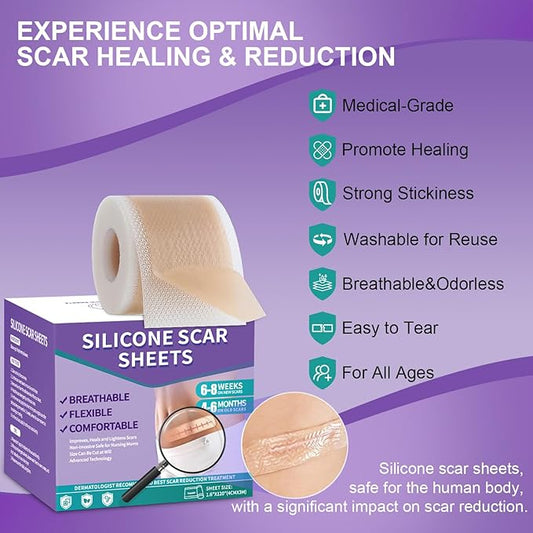 Silicone Scar Sheets, Medical Grade Silicone (1.6" x 120"), Professional