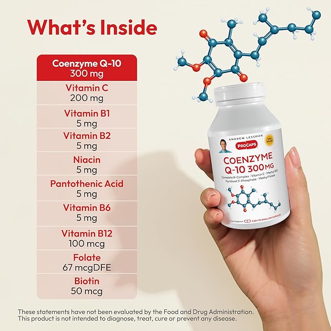 Andrew Lessman Coenzyme Q-10 300 mg 120 Capsules – Essential for Energy Production and Optimum Key Organ Function, Anti-Oxidant Support, Depleted by Aging, Plus B-Complex. Easy to Swallow Capsules
