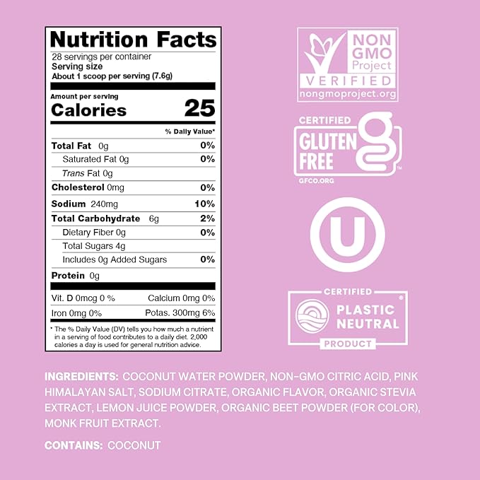 Cure Hydration | Plant-Based Electrolyte Drink Mix | No Added Sugar | FSA & HSA | Dehydration Relief Powder Made with Coconut Water | Non-GMO | Vegan | 28 Servings Jar - Watermelon