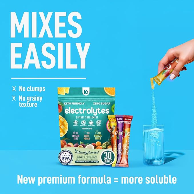 Keppi Exotic Electrolytes Powder Packets – 30 Sugar Free Hydration Packets, Keto-Friendly Hydration Packets Perfect for Travel, Gym, and Everyday Refreshment