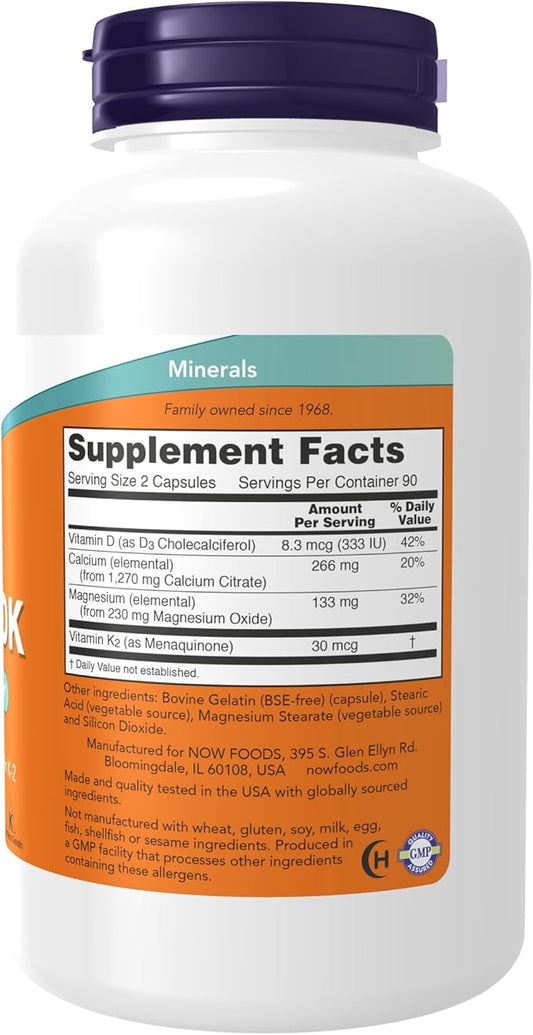 NOW Supplements, Cal-Mag DK with Vitamin D-3 and K-2, Supports 180 Capsules