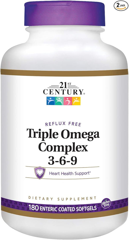 21st Century Dietary Supplement Triple Omega 3-6-9 Enteric 180-Count Bottles 2)