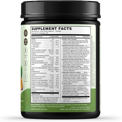 TERRA ORIGIN Healthy Greens Powder, Superfoods, Probiotics, Enzymes, Immune & Digestive Support, Energy & Wellness Boost, Gut Health, 30 Servings (1-Pack, Tropical Passionfruit)